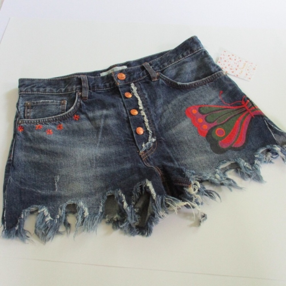 Free People Fields of Sun Butterfly Denim Shorts🦋